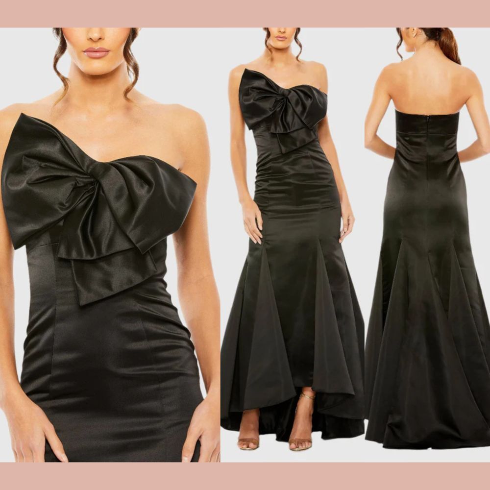 NWT  MAC DUGGAL [ 6 ] 49701 Strapless Bow Mermaid Gown Black‎
